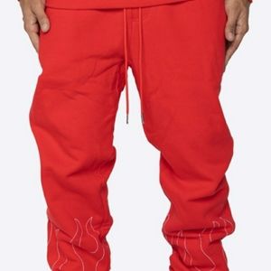 Red Hand Stitched Flame Pants